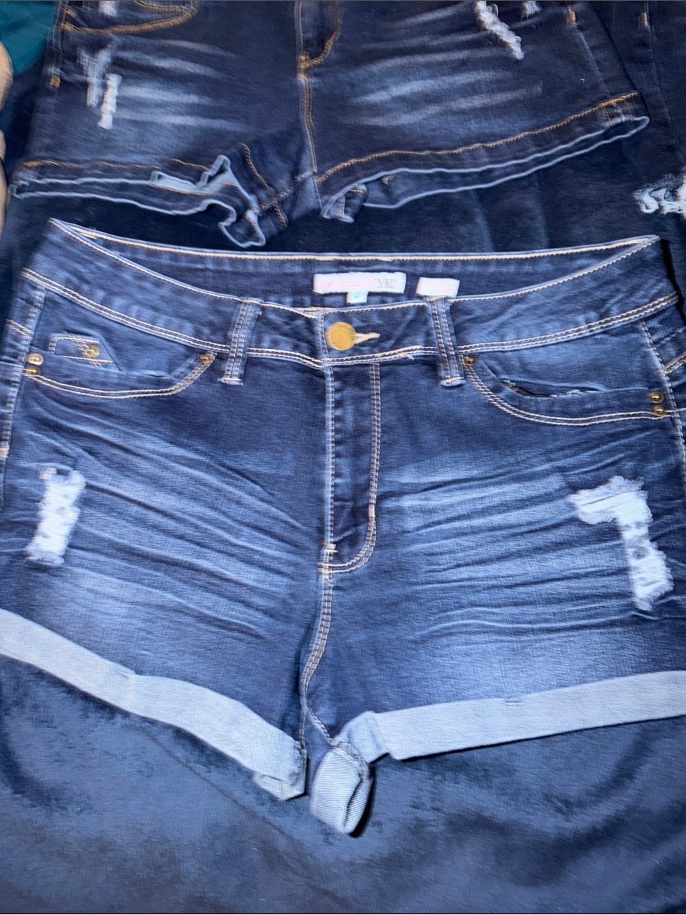 YMI Dark Blue Distressed Cuffed Denim Shorts